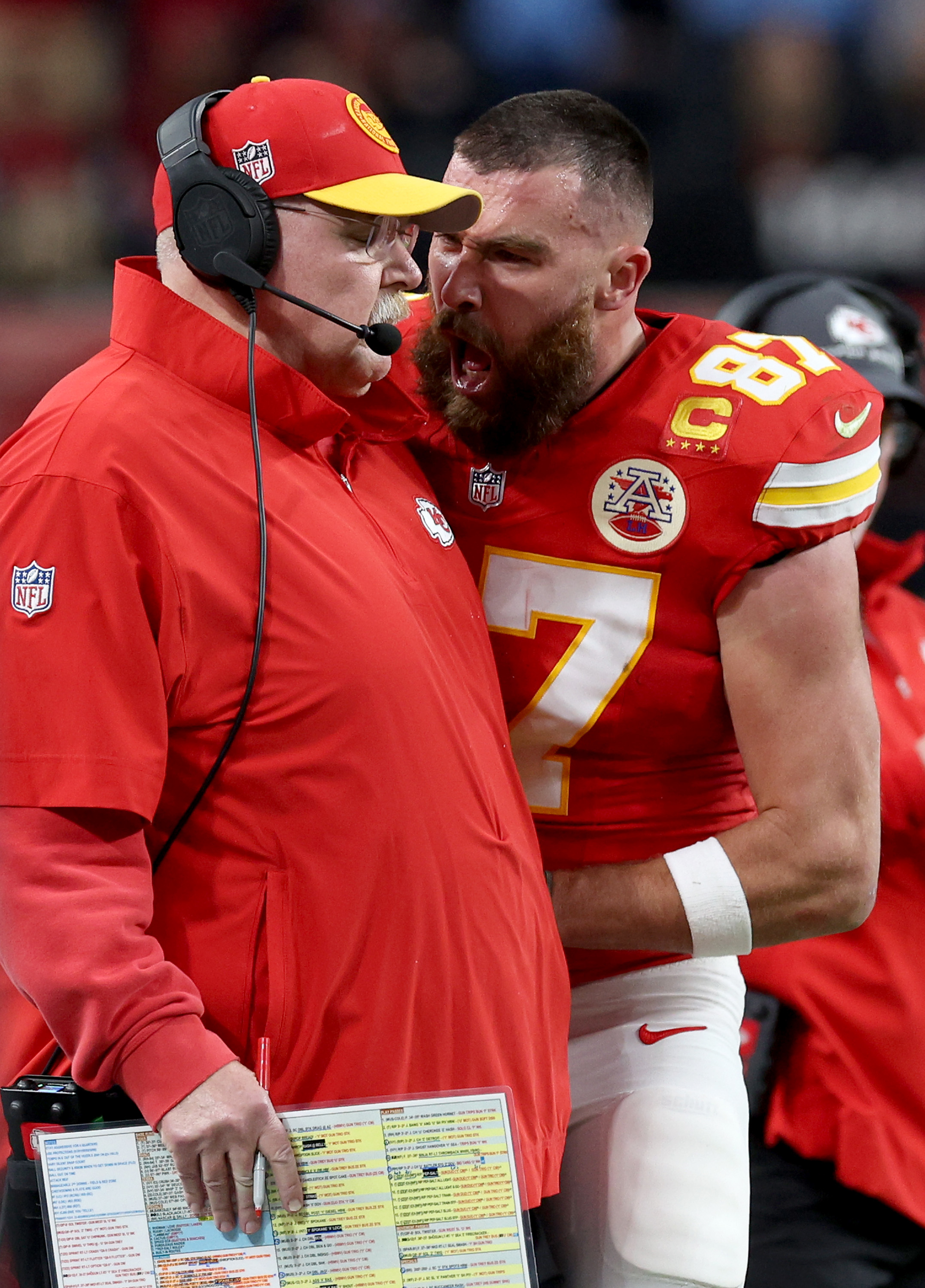 Andy Reid and Travis Kelce at the Super Bowl