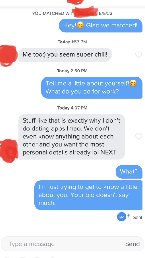 Screenshot of a text exchange