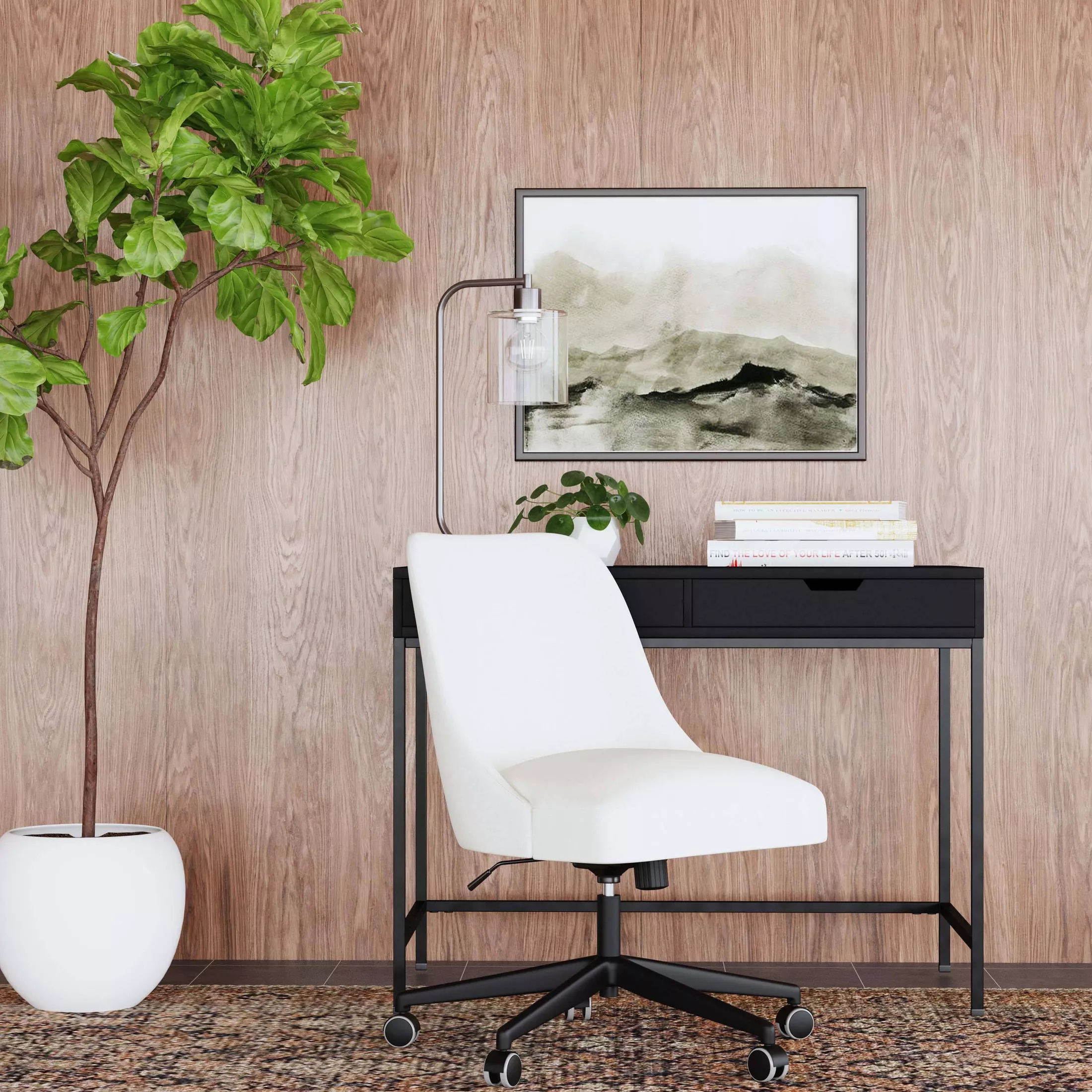 The upholstered armless office chair with a rolling five-wheel base