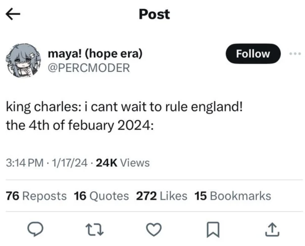 Screenshot of a tweet about King Charles