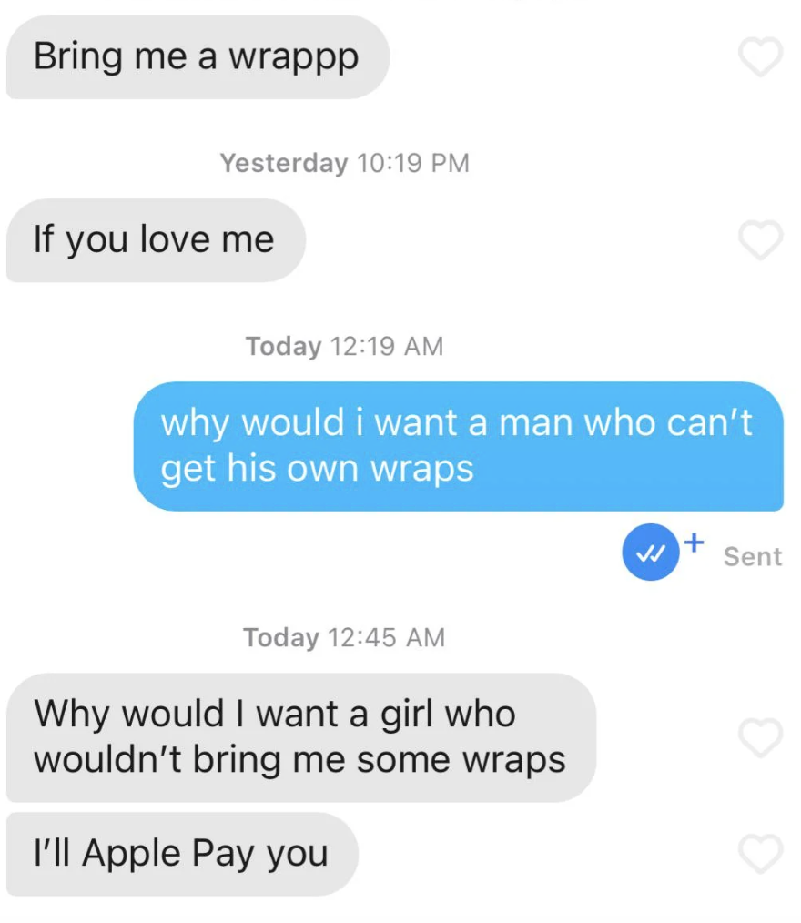 Screenshot of a text exchange