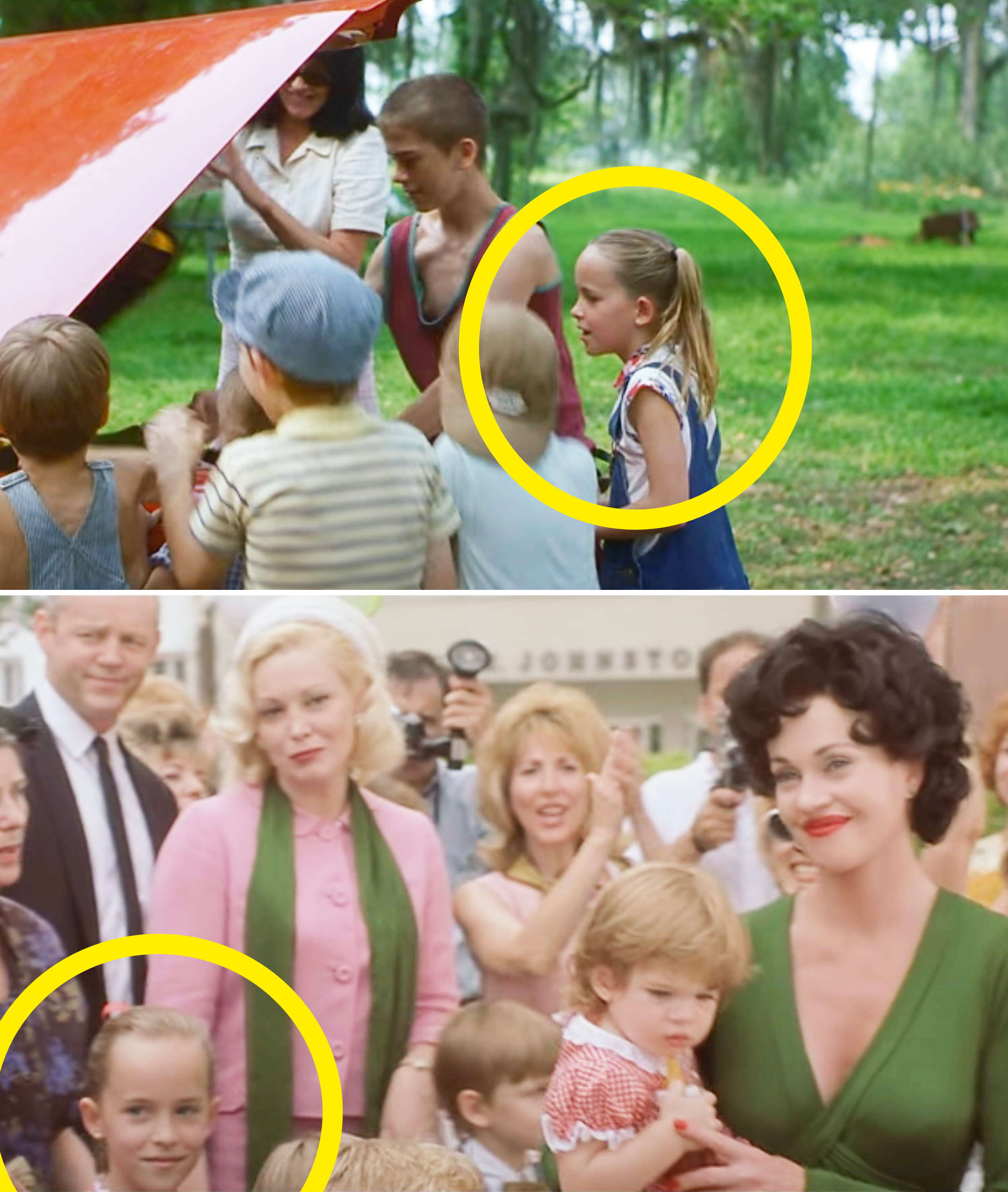 circle around her in the film playing with kids and standing in a crowd