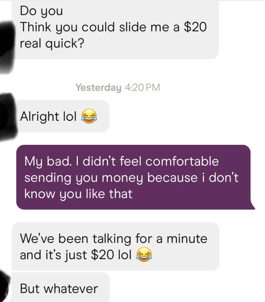 Screenshot of a text exchange