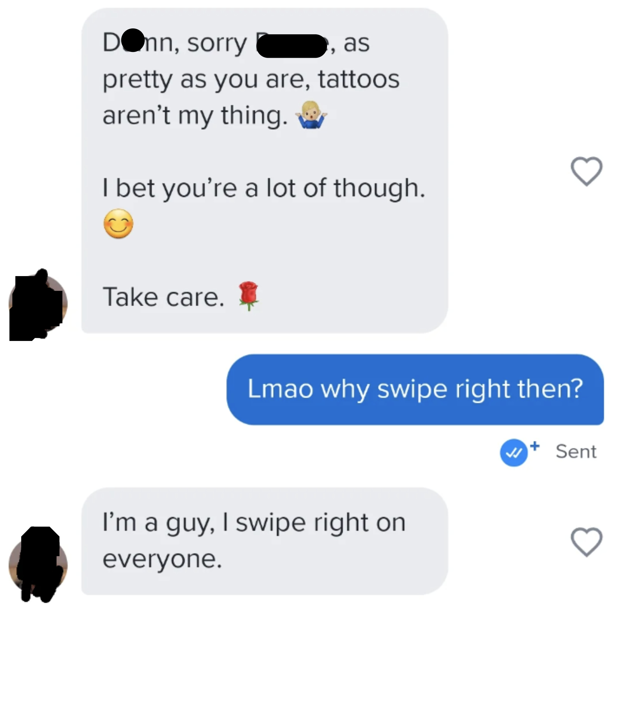 Screenshot of a text exchange