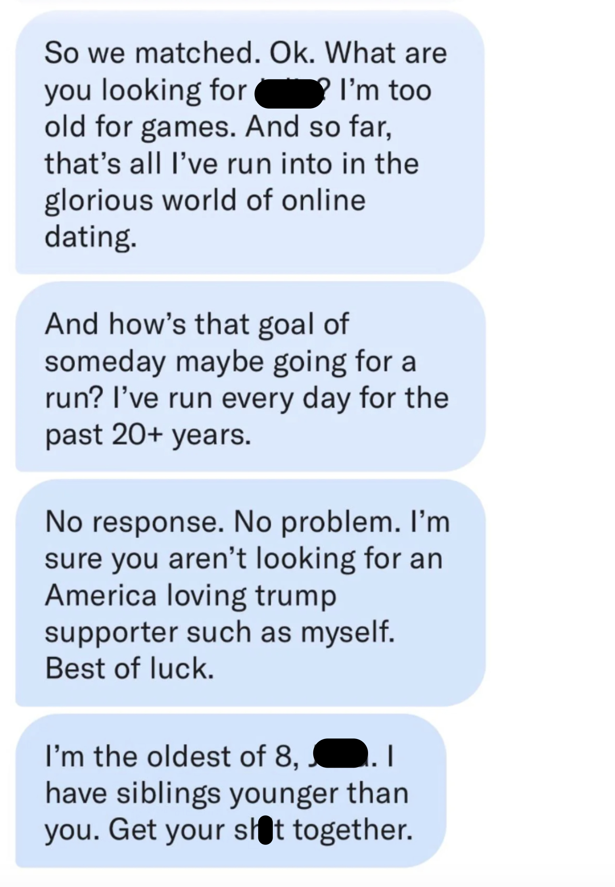 Screenshot of a text exchange