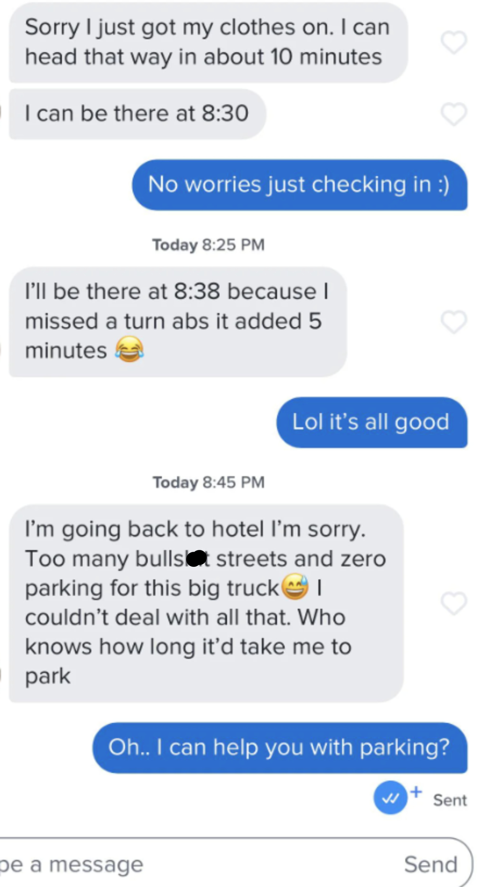 Screenshot of a text exchange