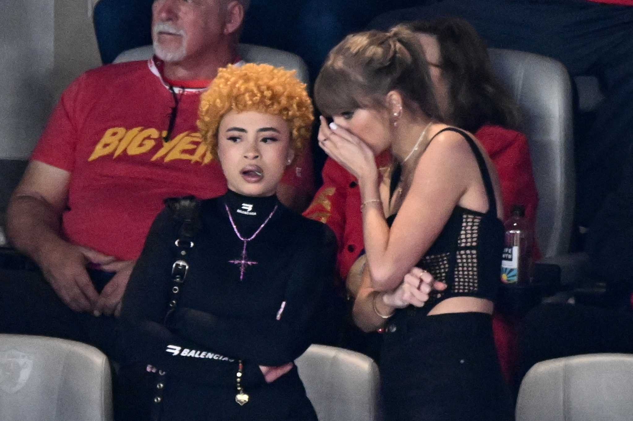 Taylor talking to Ice Spice at the Super Bowl