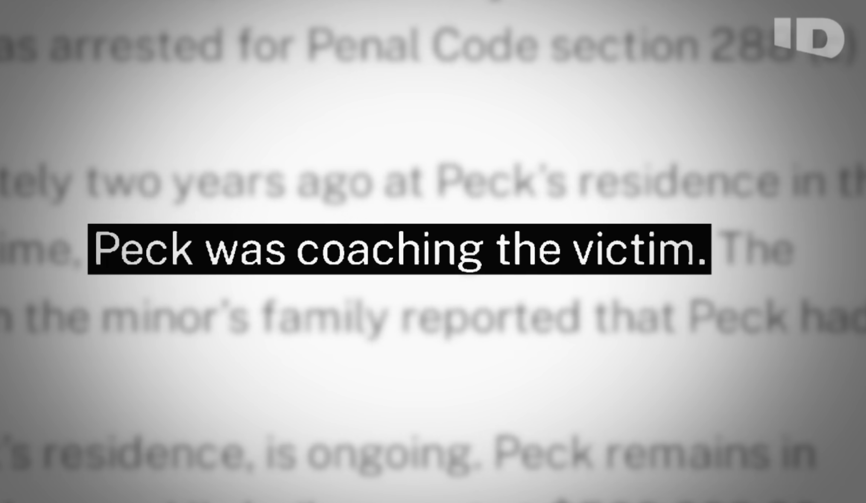 Document excerpt highlighting &quot;Peck was coaching the victim&quot; in a legal context