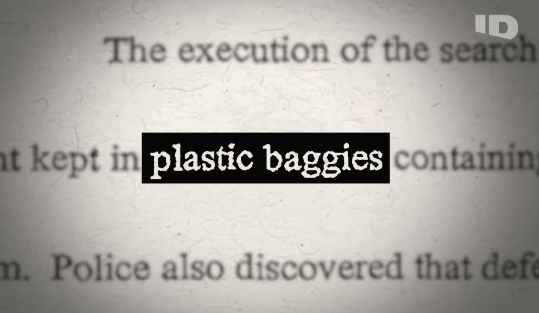 Document excerpt with the words &quot;plastic baggies&quot; highlighted