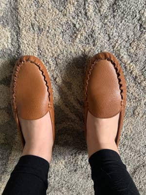 reviewer photo of tan driver shoes