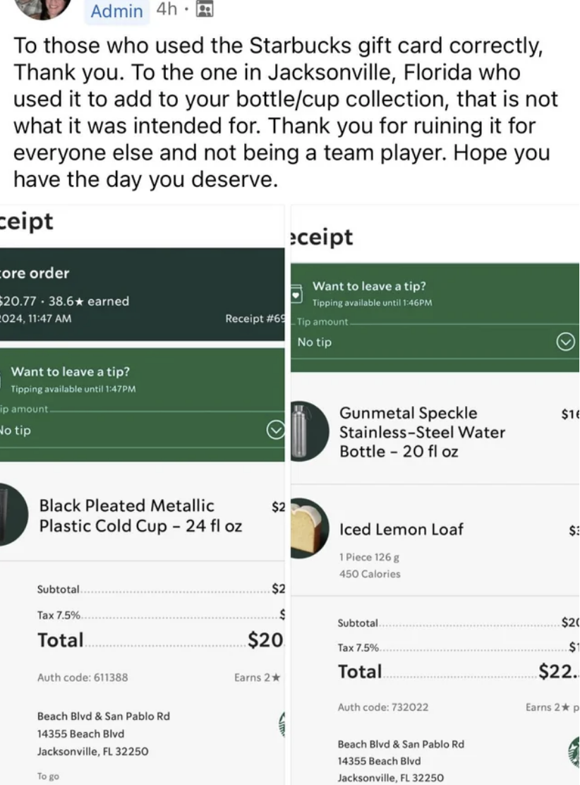 Screenshot of a coffee bill