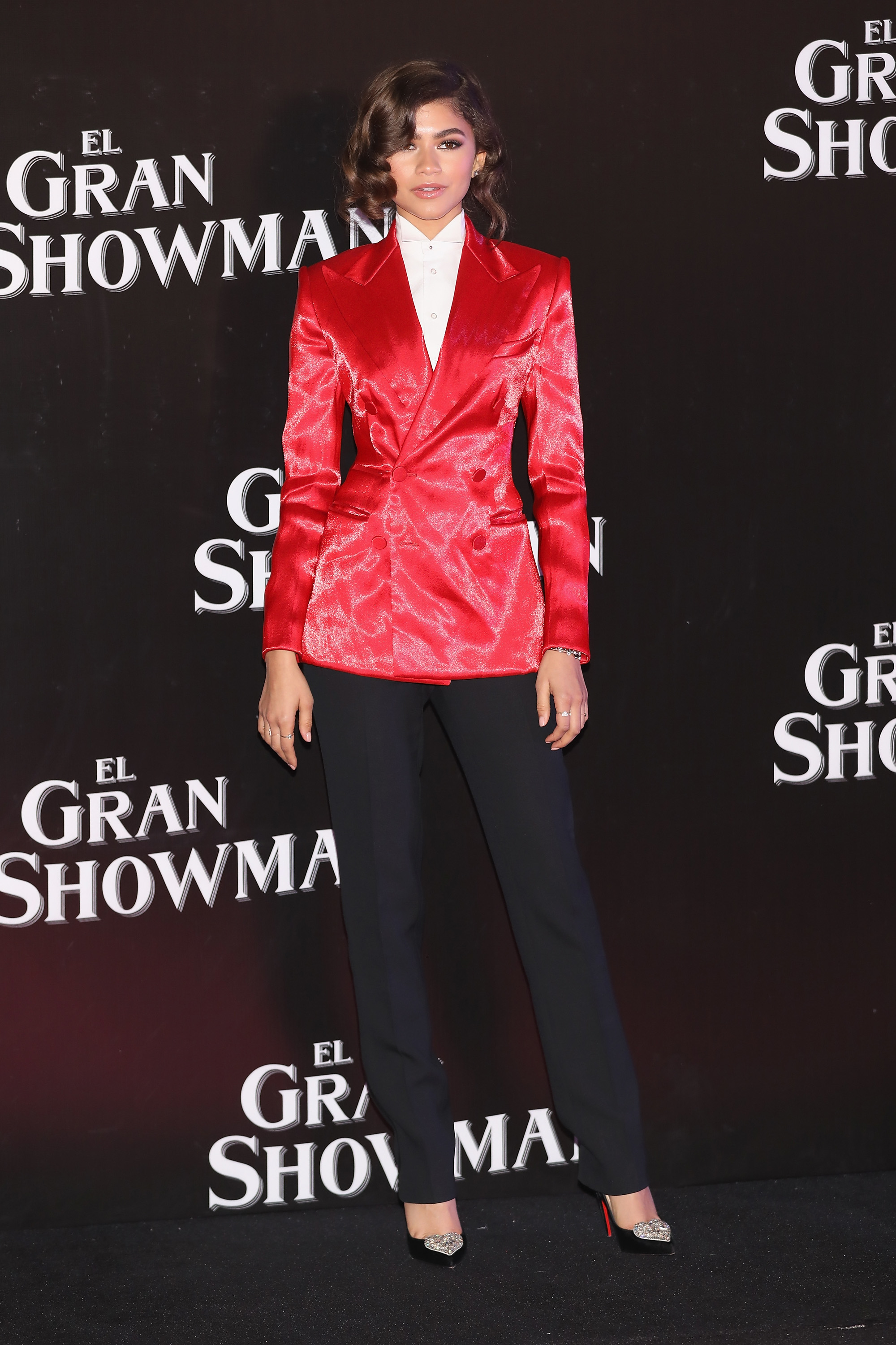 Zendaya in a blazer and trousers at &#x27;El Gran Showman&#x27; premiere