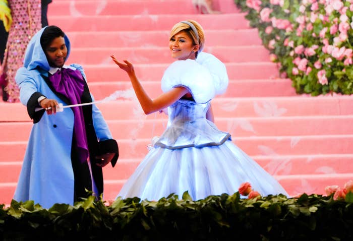 Zendaya wears a Cinderella gown at the met gala and Law Roach is dressed as the fairy godmother