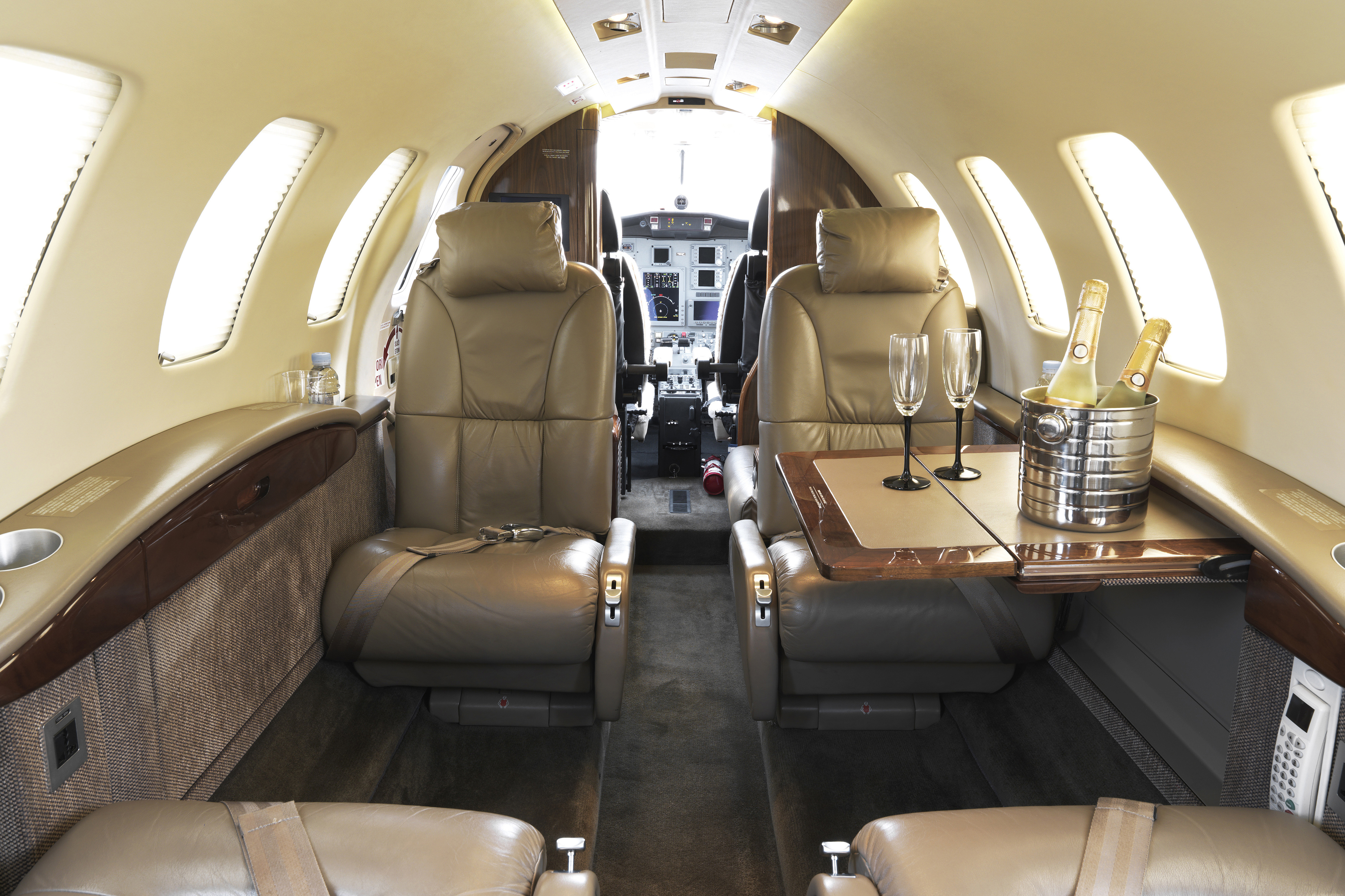 Inside of a private jet