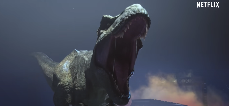 t-rex with his mouth wide open