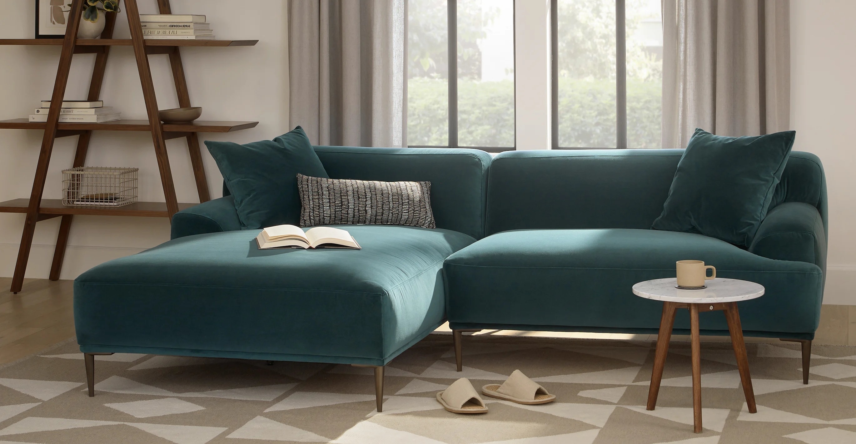 A wide chaise sectional in a living room