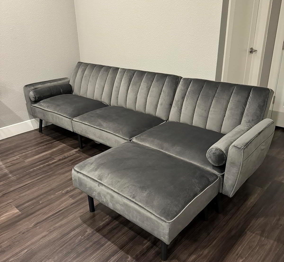 A silver-ish sofa sectional