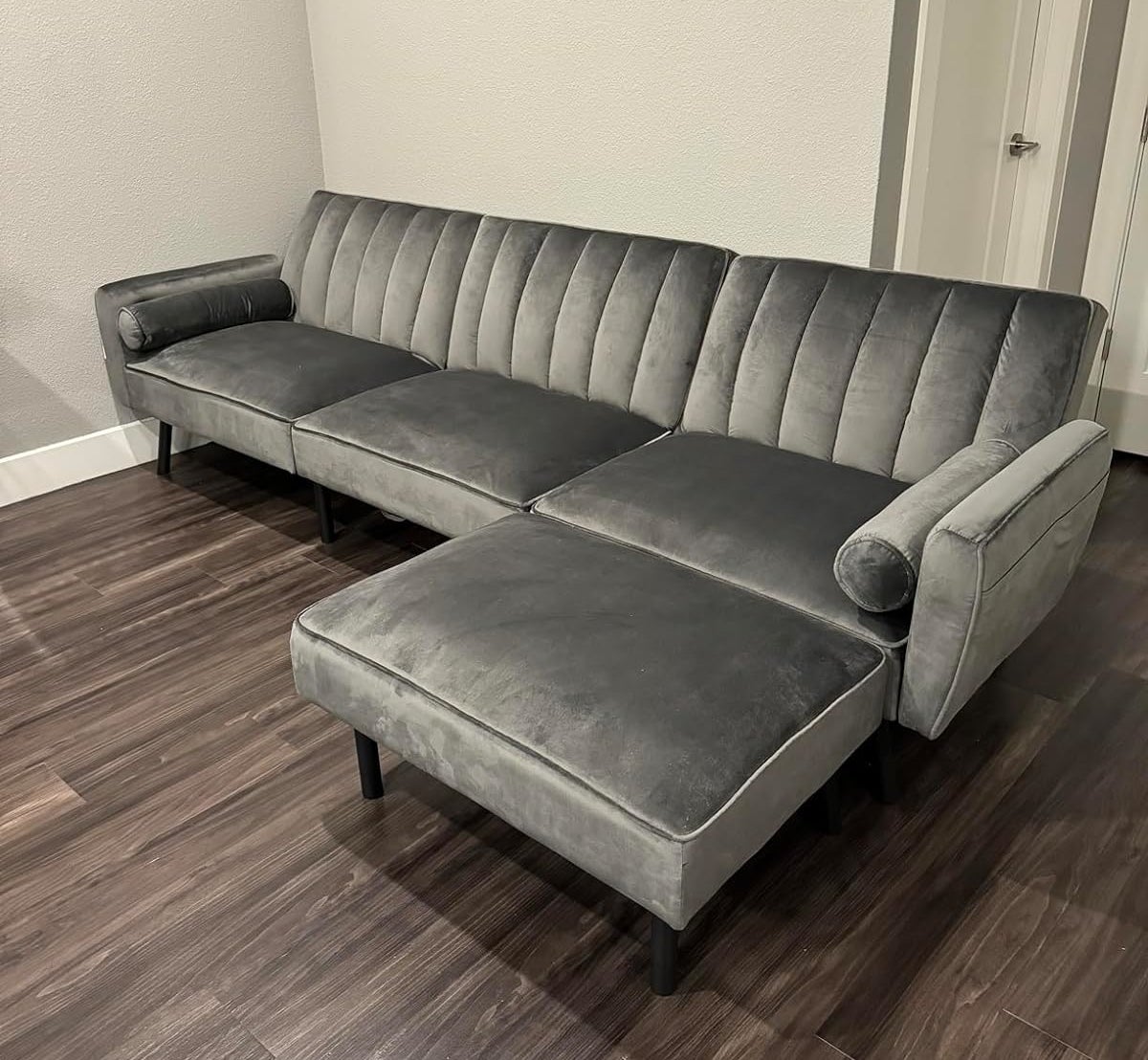 A silver-ish sofa sectional