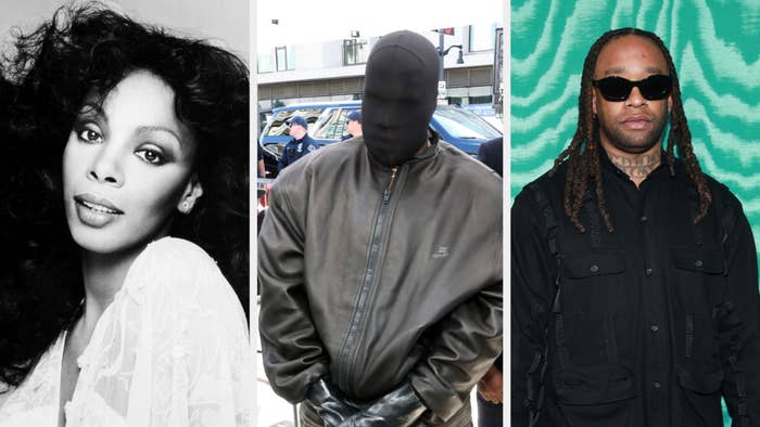 Person in a face-obscuring hoodie flanked by images of Diana Ross and Ty Dolla Sign