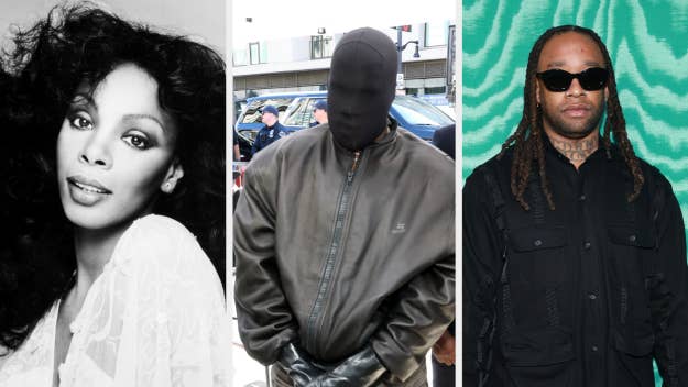 Person in a face-obscuring hoodie flanked by images of Diana Ross and Ty Dolla Sign