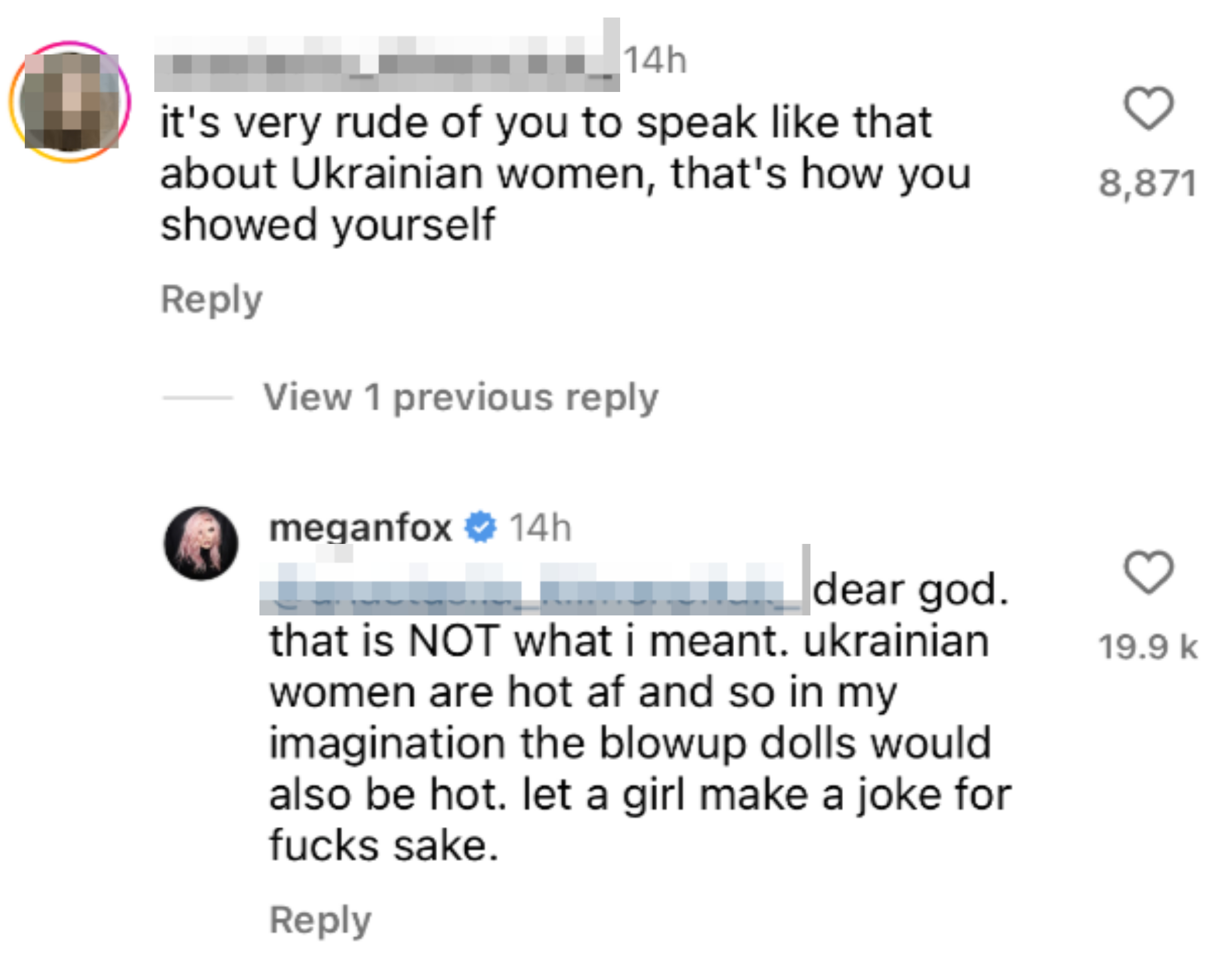 Screenshot of Megan&#x27;s Instagram comment