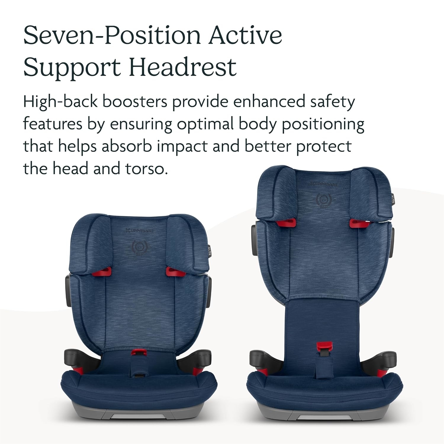 Child safety car seat with seven-position headrest feature