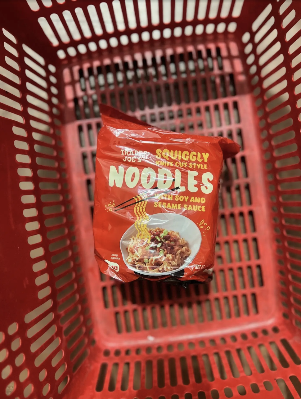 Squiggly Knife Cut Noodles in a shopping basket