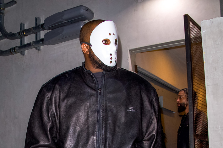 kanye west in a hockey mask in the style of jason
