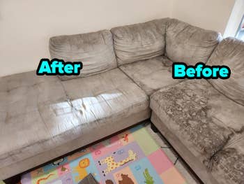 reviewers couch with half of it stained, the other half spotless after using Bissell machine