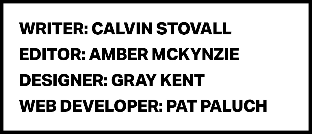 Credits list with names of writer, editor, designer, and web developer for a project