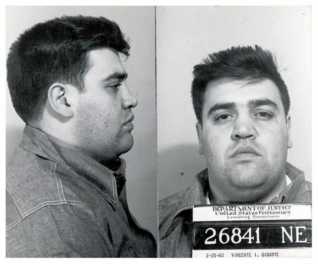Mugshot of Vincent Gigante with a front and side profile view