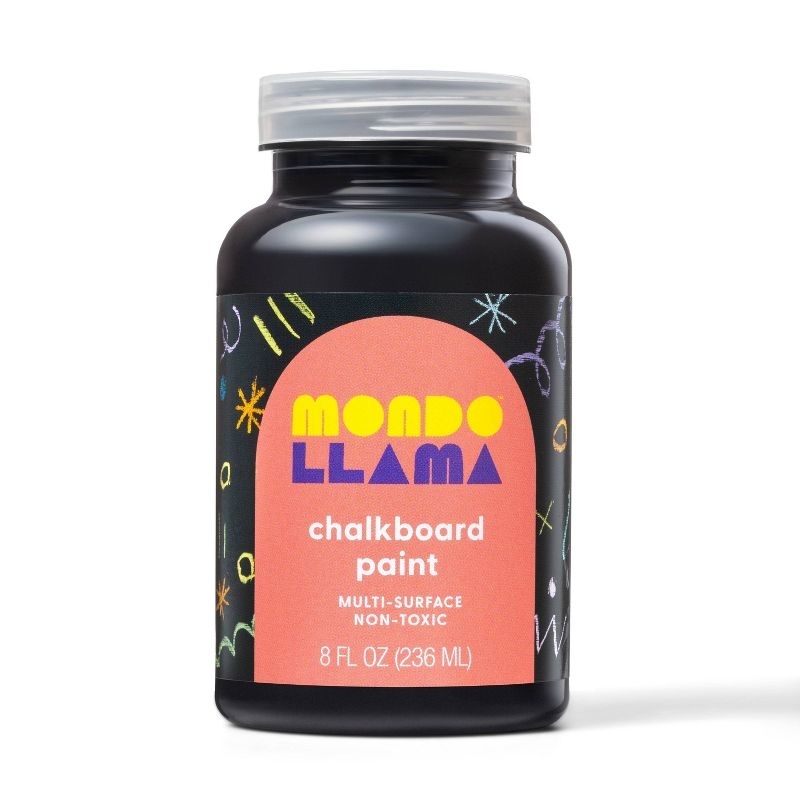 A bottle of Mondo Llama multi-surface chalk paint with a playful, artistic label