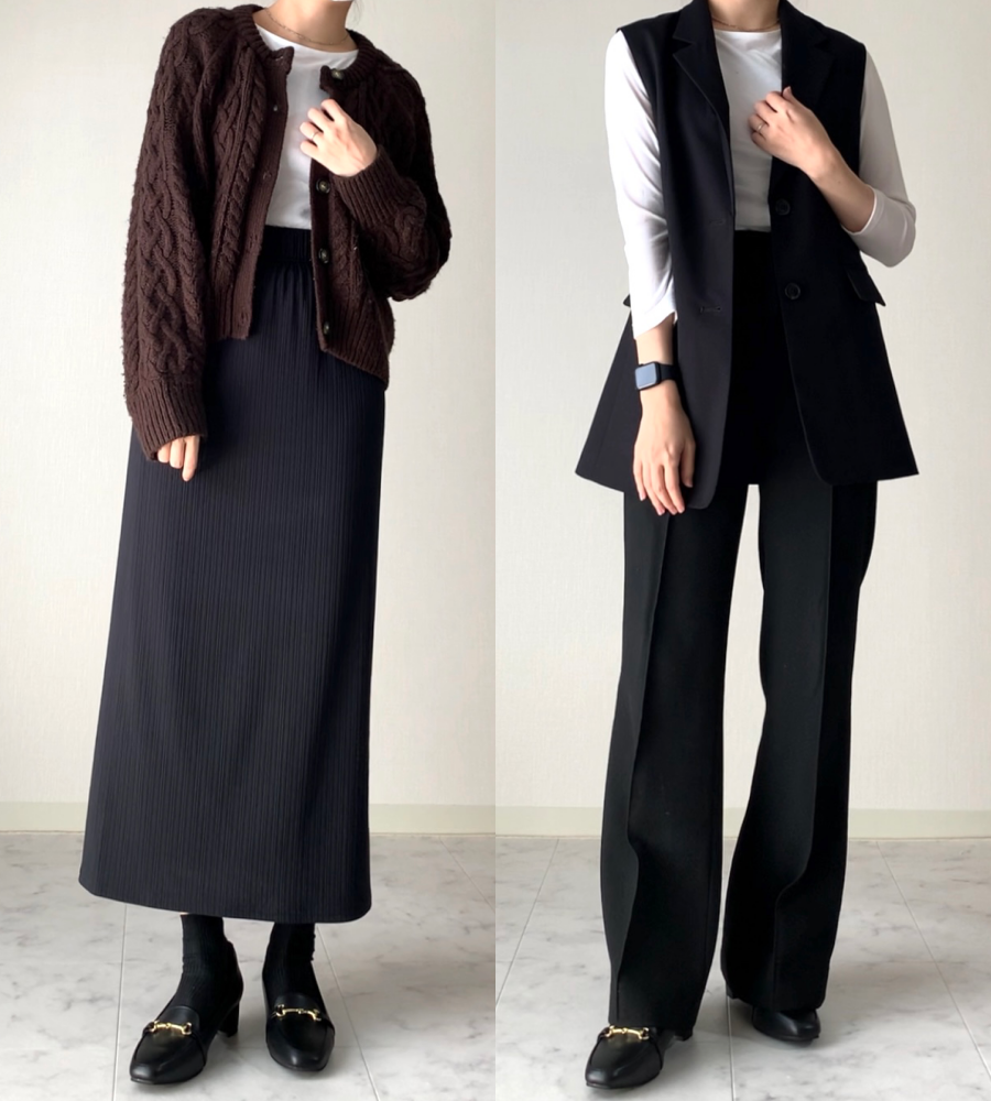 しまむらのオススメのパンプス「ラクっと！お手軽軽量パンプス」のコーディネート