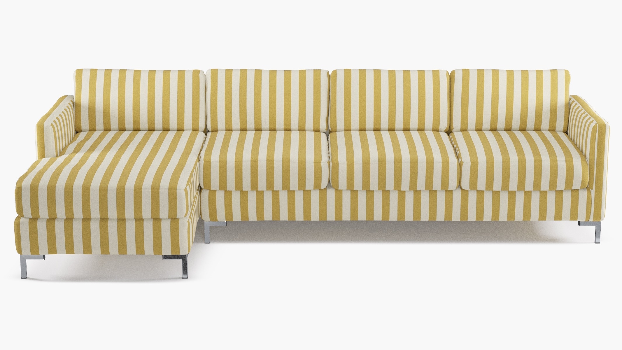 A yellow and white striped sectional