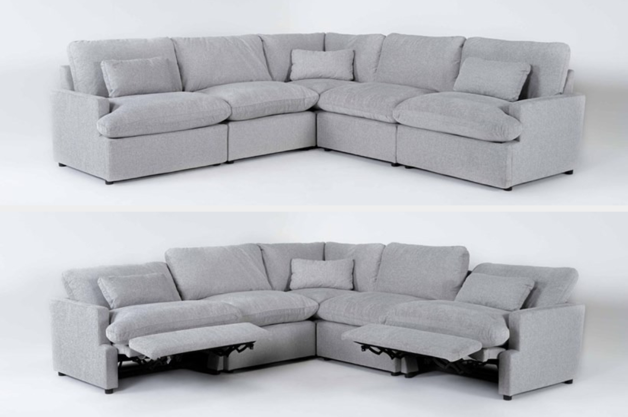 A sectional is shown with and without its seats reclined