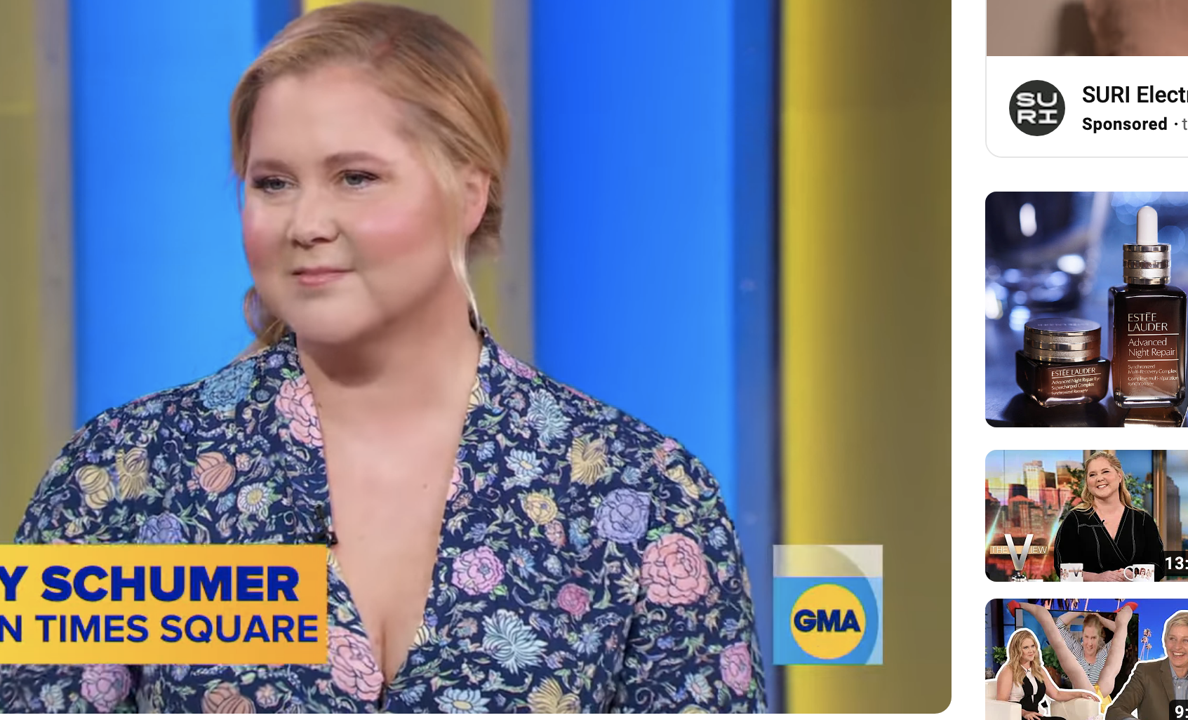Amy wearing a floral top during a Good Morning America interview