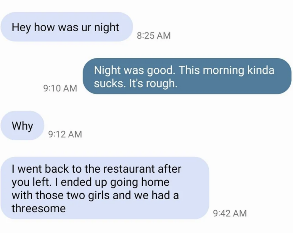 date says they actually went back to the restaurant after the other person left and went home with two girls