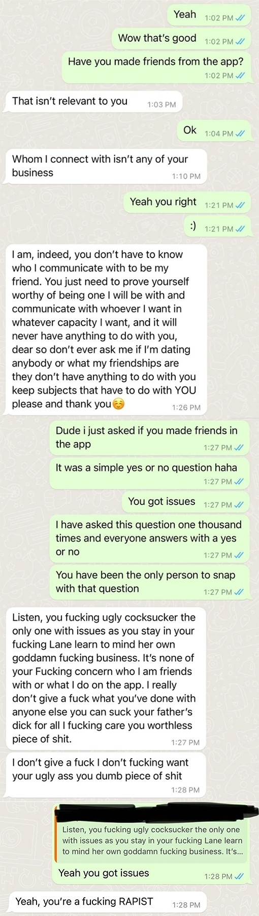 person gets angry and mean when asked if they&#x27;ve made friends through dating apps