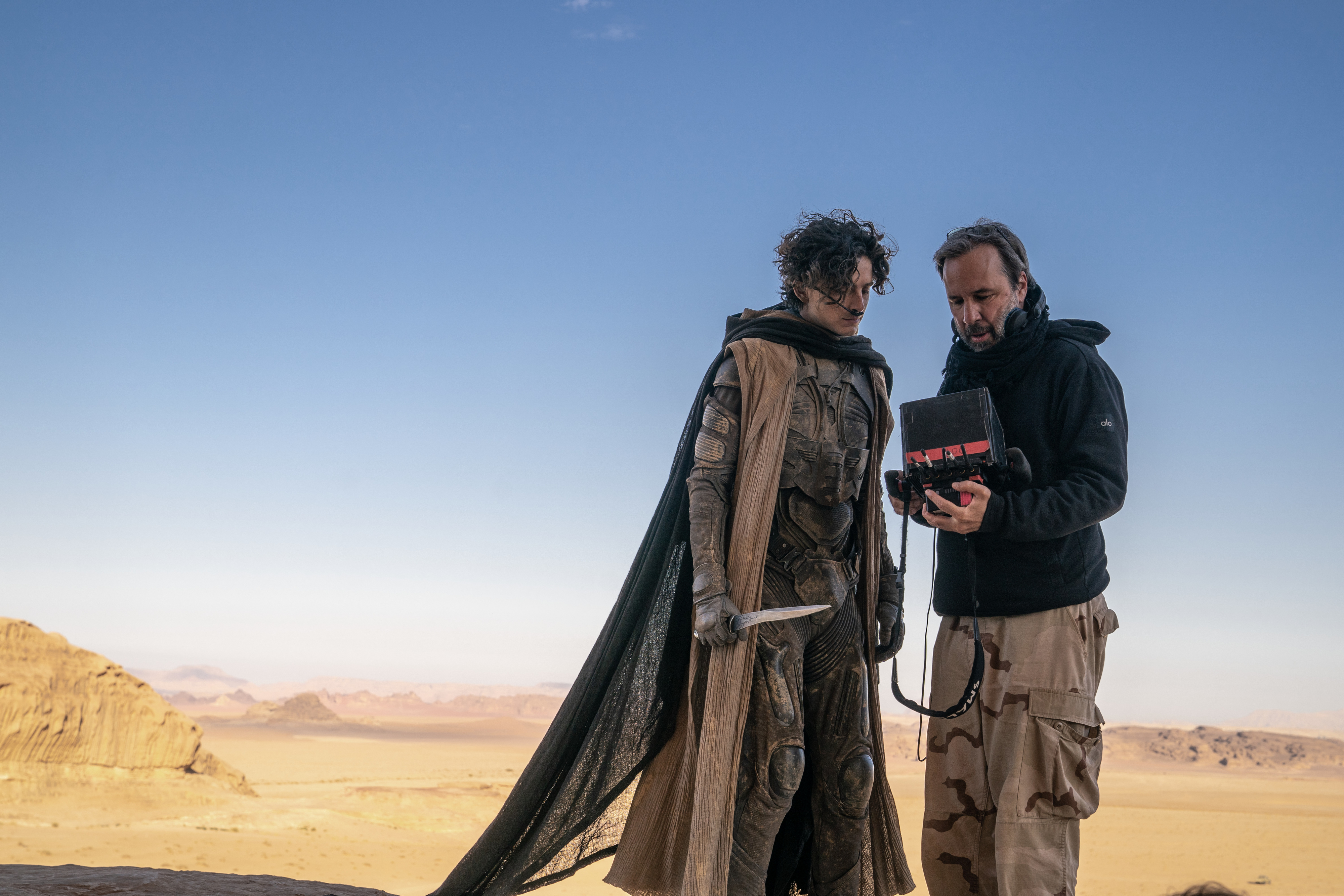 Timothée and Denis on the set of Dune 2