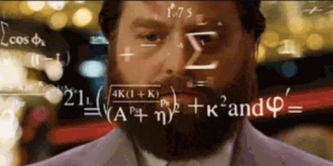 Zach Galifianakis in &quot;The Hangover&quot; with a math equation in front of him