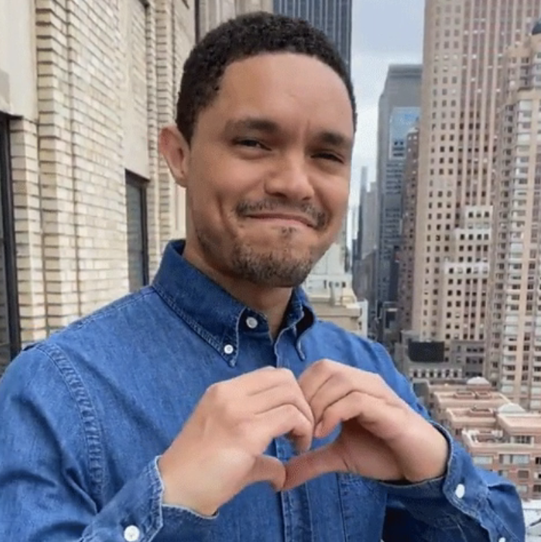Trevor Noah on &quot;The Daily Show&quot; making a heart with his hands