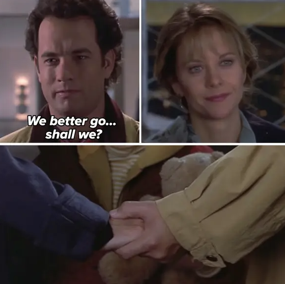 Meg Ryan and Tom Hanks in &quot;Sleepless in Seattle&quot; holding hands