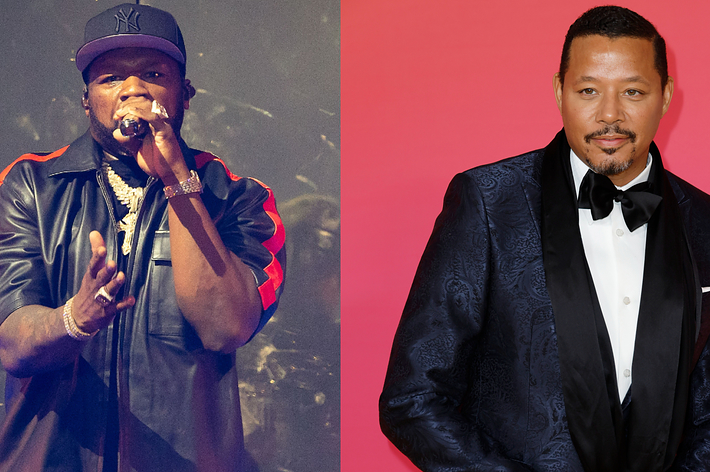 50 cent performing; terrence howard at an event