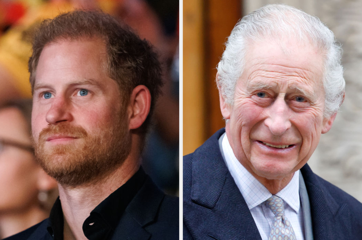 On the left: Prince Harry and on the right: King Charles