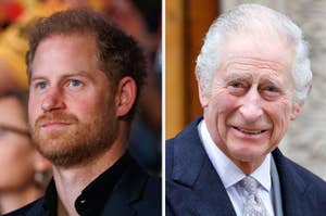On the left: Prince Harry and on the right: King Charles