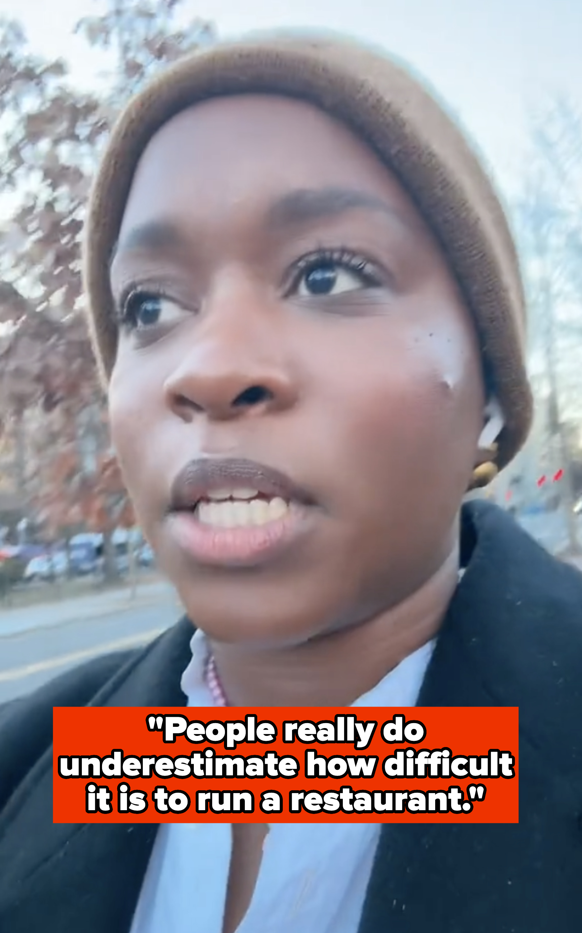 imani talking to the camera about the challenges of running a restaurant: &quot;People really do underestimate how difficult it is to run a restaurant&quot;