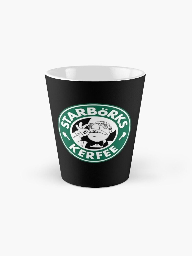 A novelty cup with a parody logo that reads &quot;Starborks Kerfee&quot; featuring a Muppet&#x27;s face