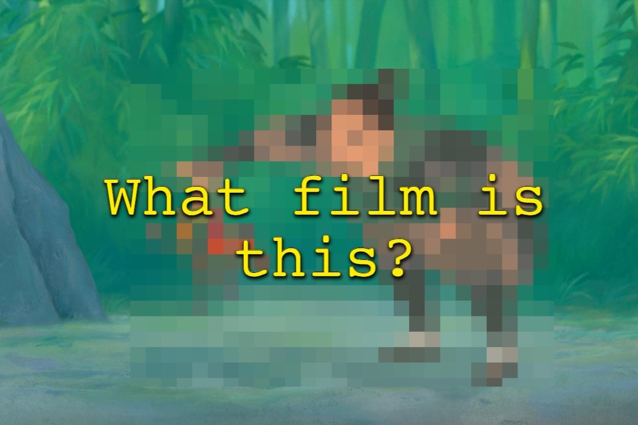 Pixelated image with text &quot;What film is this?&quot; obscuring an animated character