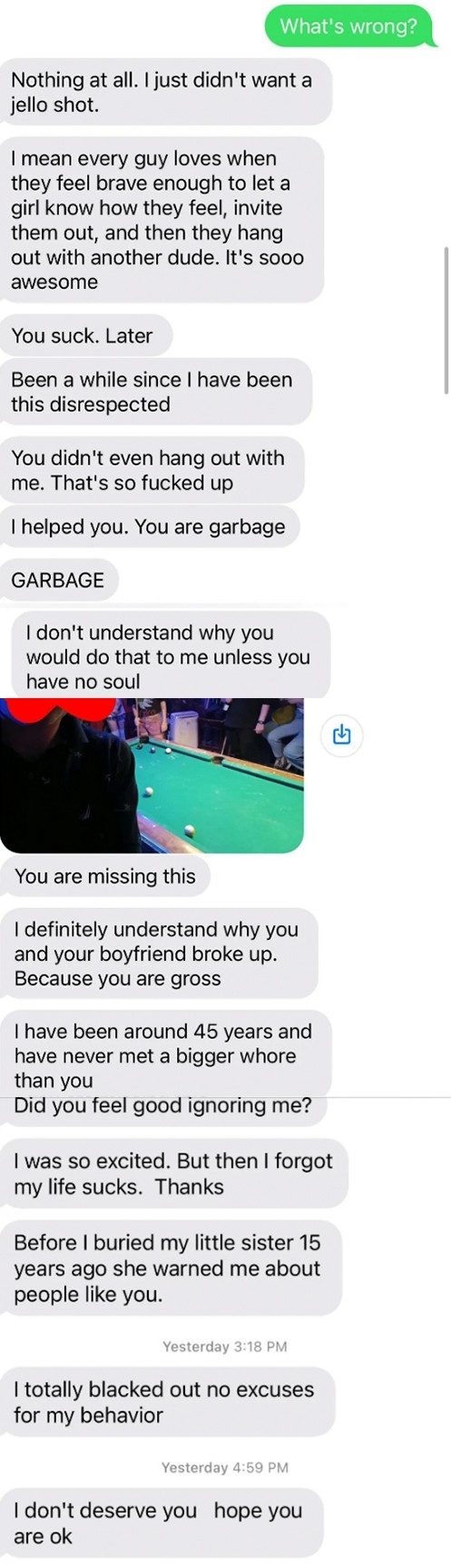 Text message exchange showing a heated conversation with insults and a person being blocked