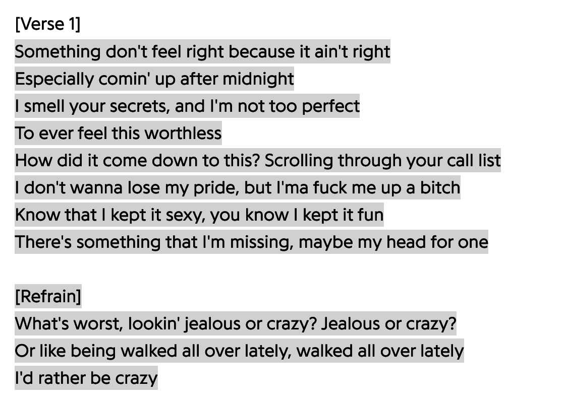 Lyrics from Beyoncé&#x27;s song &quot;Hold Up&quot;